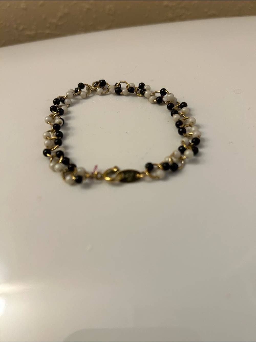 Vintage Trifari Gold Beaded Black and White Bracelet - Womens Fashion Jewelry